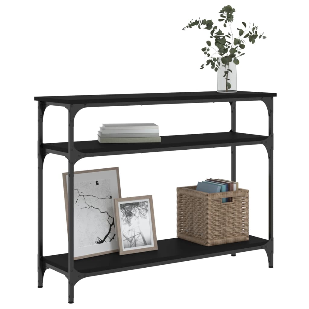 Mesa consola madera de ingeniería negra 100x29x75 cm - Imagen 3