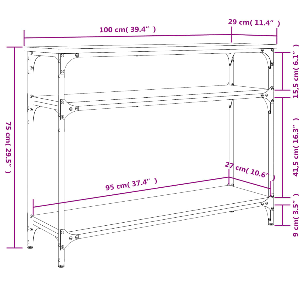 Mesa consola madera de ingeniería negra 100x29x75 cm - Imagen 9