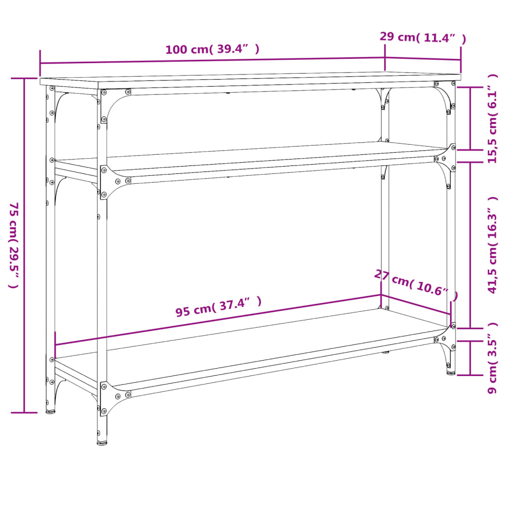 Mesa consola madera de ingeniería roble Sonoma 100x29x75 cm - Imagen 9