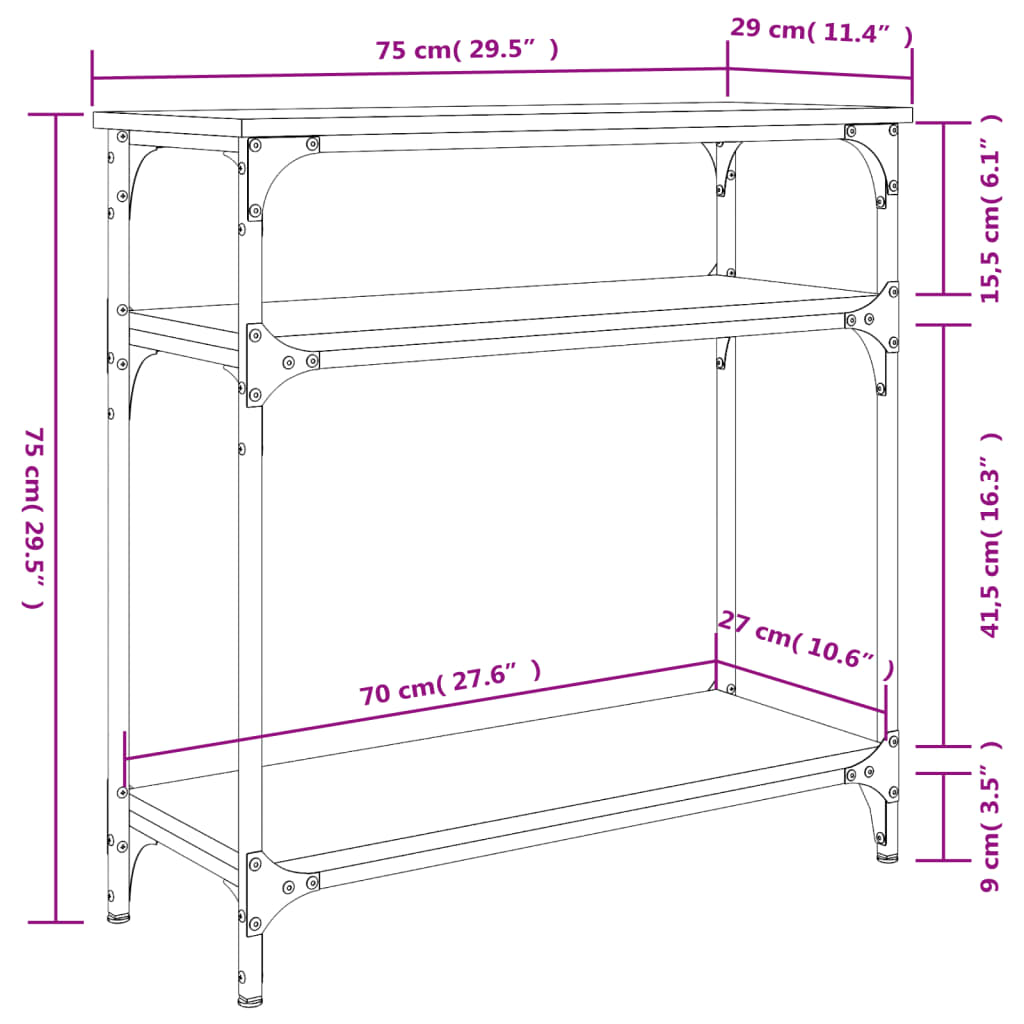 Mesa consola madera de ingeniería roble ahumado 75x29x75 cm - Imagen 9