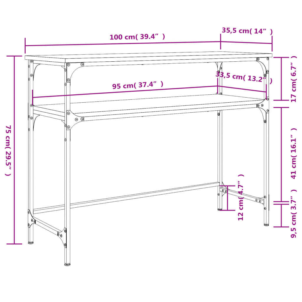 Mesa consola madera de ingeniería marrón roble 100x35,5x75 cm - Imagen 9