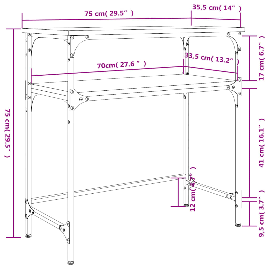 Mesa consola madera de ingeniería marrón roble 75x35,5x75 cm - Imagen 9