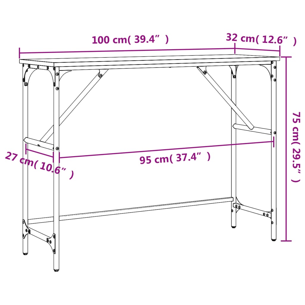 Mesa consola madera de ingeniería gris Sonoma 100x32x75 cm - Imagen 9