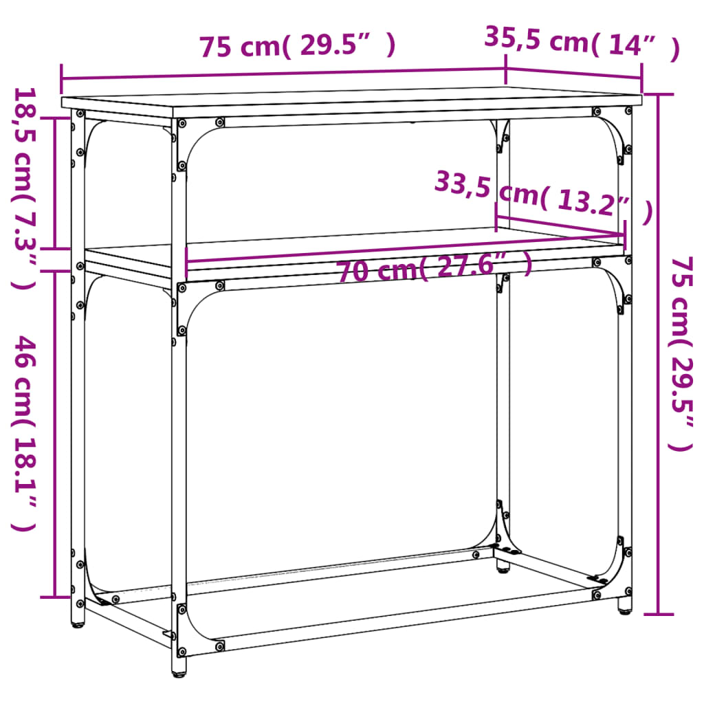 Mesa consola madera de ingeniería gris Sonoma 75x35,5x75 cm - Imagen 9