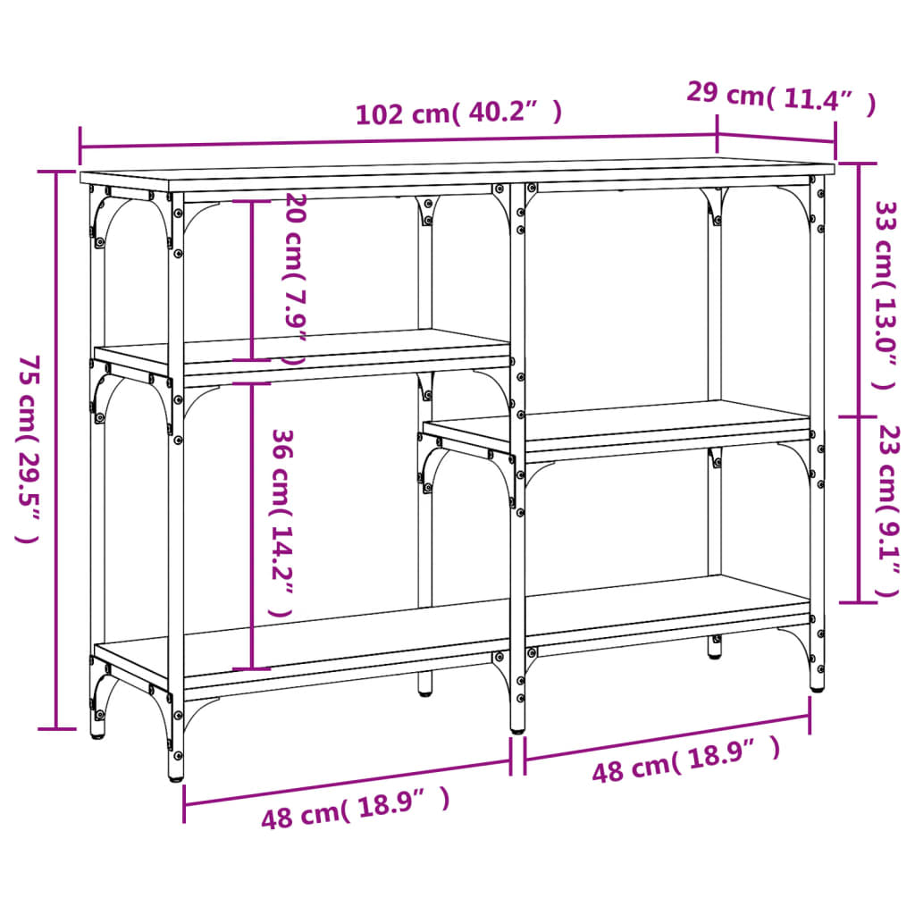 Mesa consola madera de ingeniería roble Sonoma 102x29x75 cm - Imagen 9