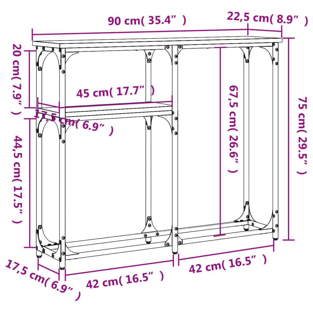 Mesa consola madera de ingeniería marrón roble 90x22,5x75 cm - Imagen 9