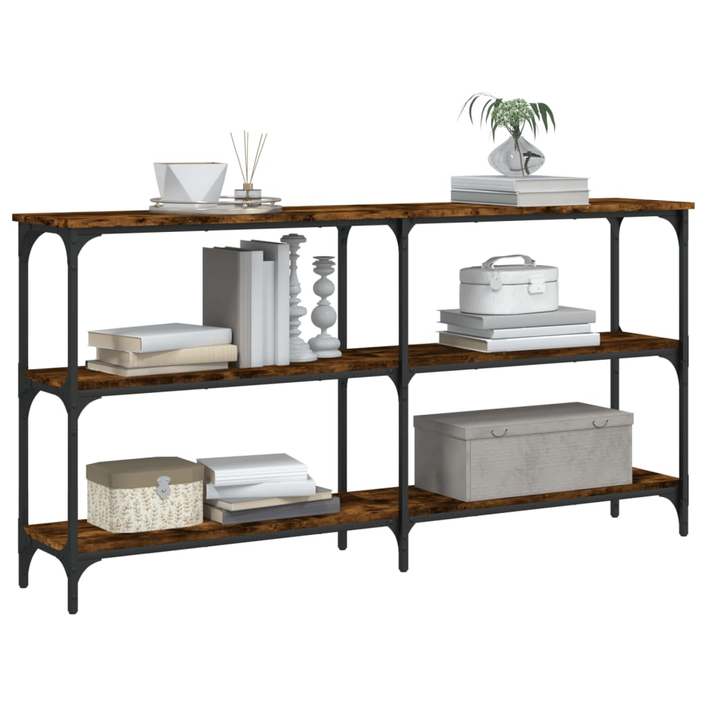 Mesa consola madera de ingeniería roble ahumado 150x29x75 cm - Imagen 3