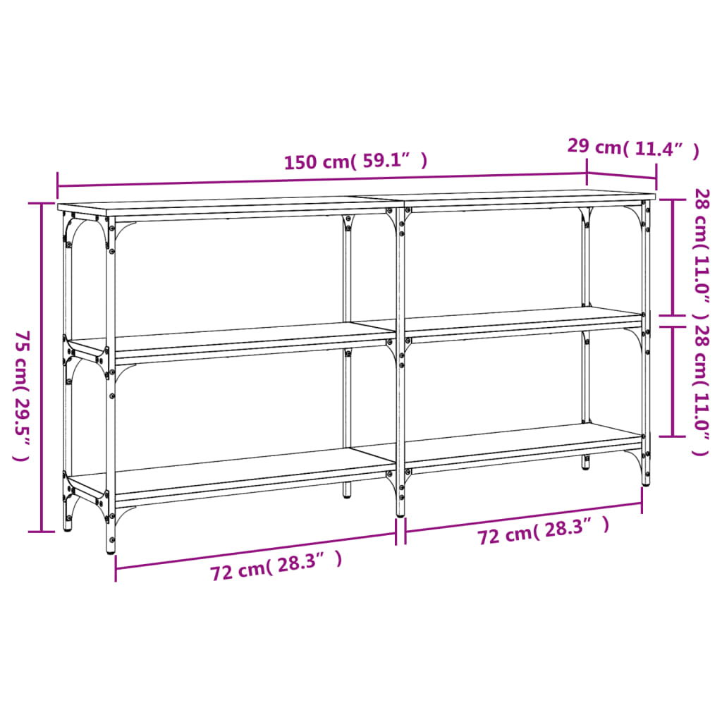Mesa consola madera de ingeniería roble ahumado 150x29x75 cm - Imagen 9