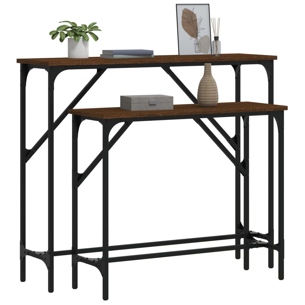 Mesas consolas 2 unidades madera de ingeniería marrón roble - Imagen 3