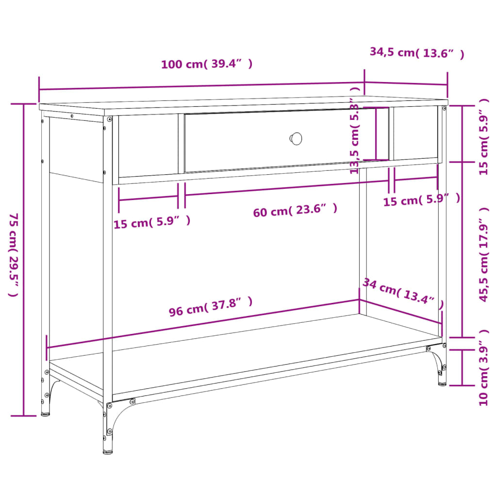 Mesa consola madera de ingeniería marrón roble 100x34,5x75 cm - Imagen 11