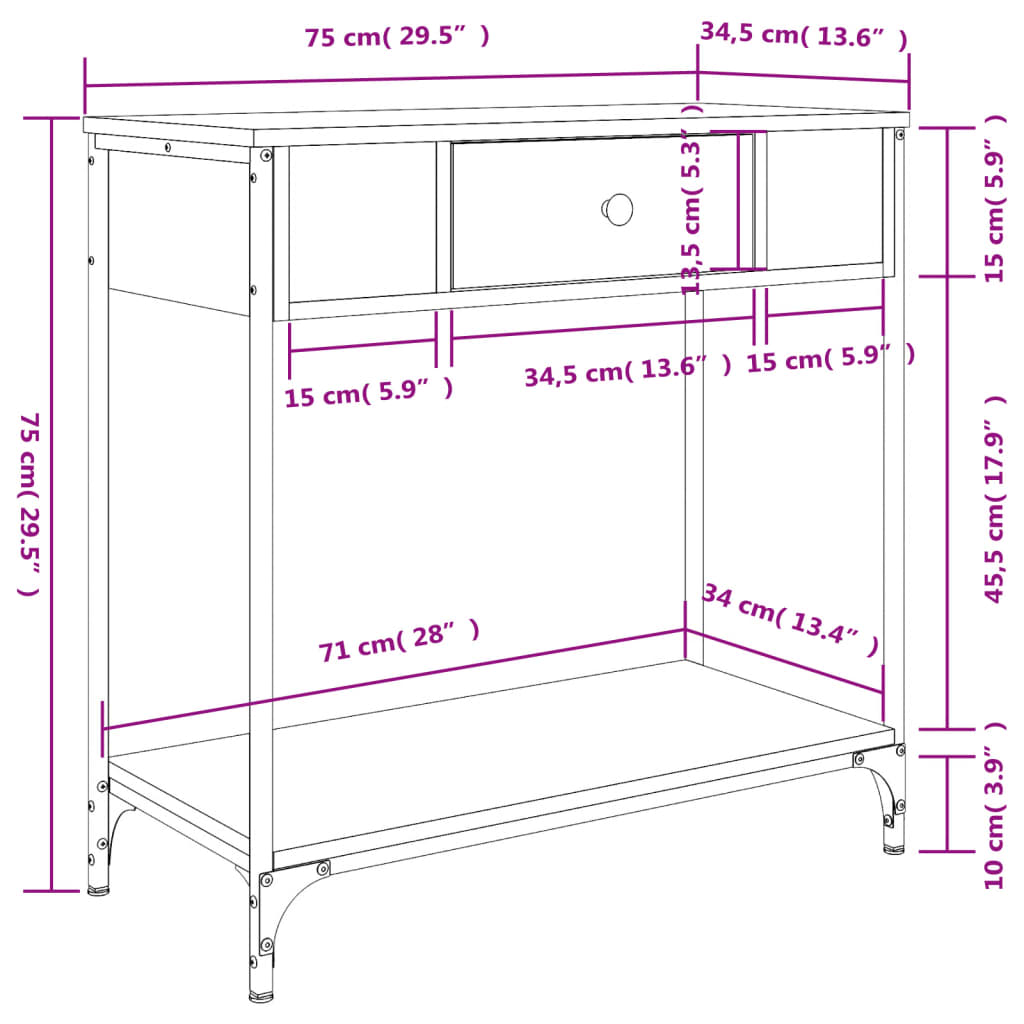 Mesa consola madera de ingeniería marrón roble 75x34,5x75 cm - Imagen 11