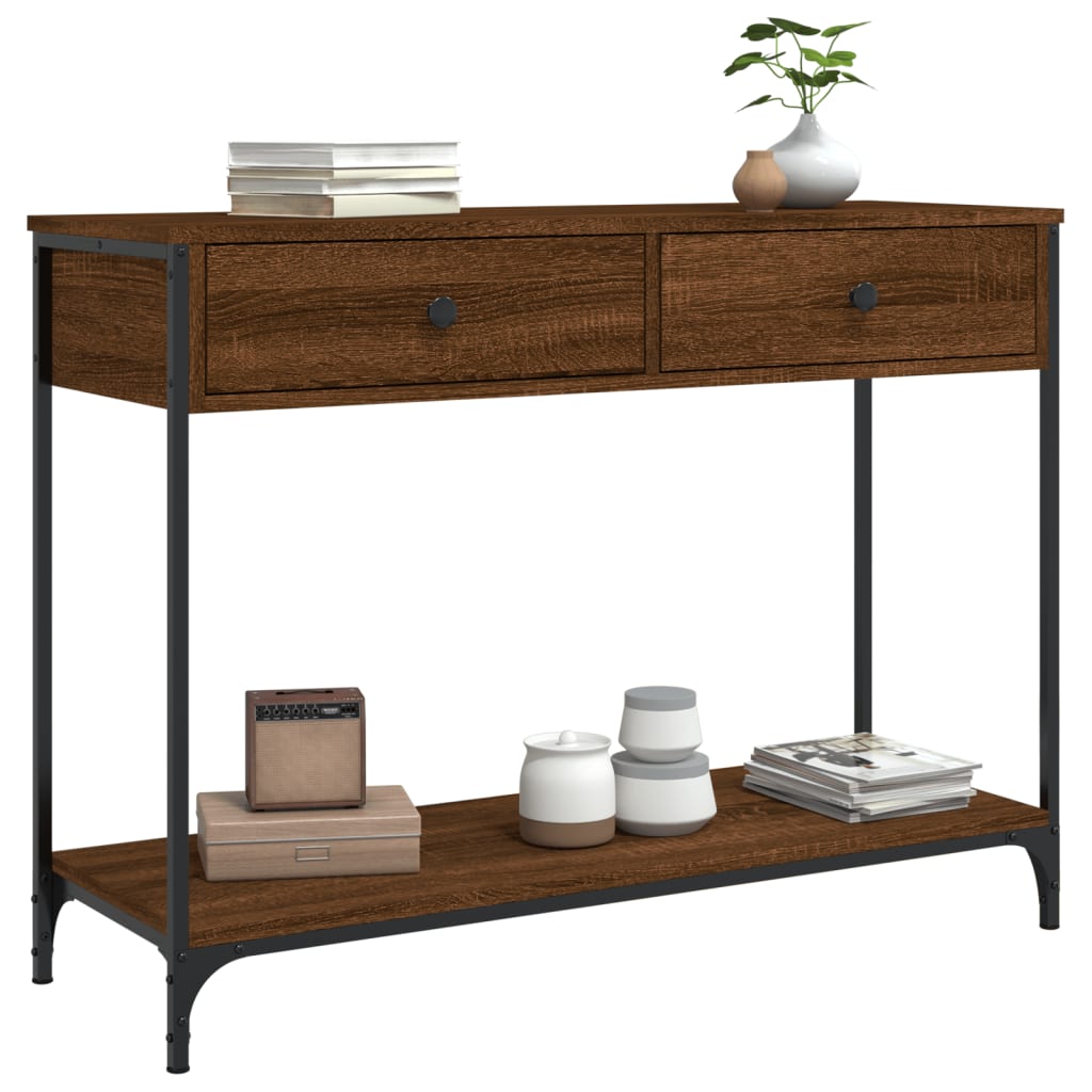 Mesa consola madera de ingeniería marrón roble 100x34,5x75 cm - Imagen 3