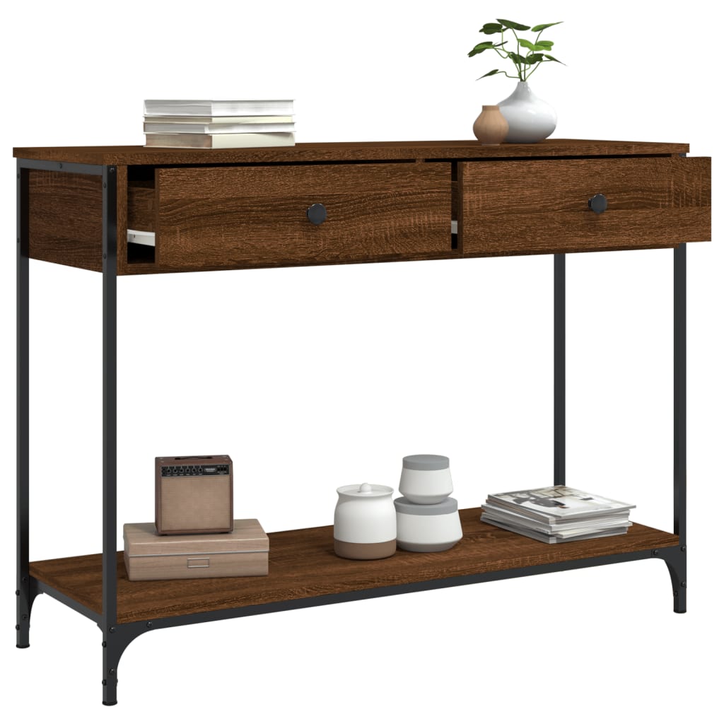 Mesa consola madera de ingeniería marrón roble 100x34,5x75 cm - Imagen 4