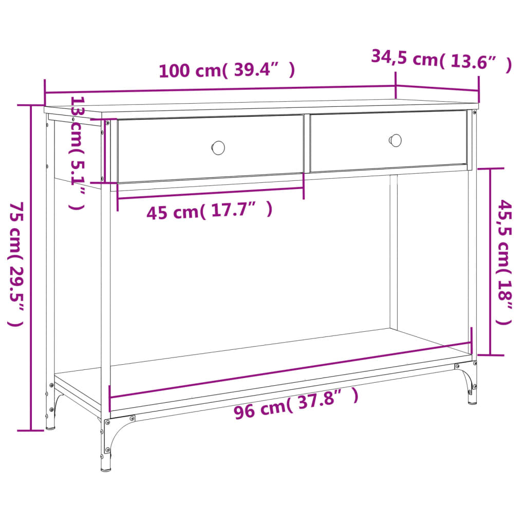 Mesa consola madera de ingeniería marrón roble 100x34,5x75 cm - Imagen 11