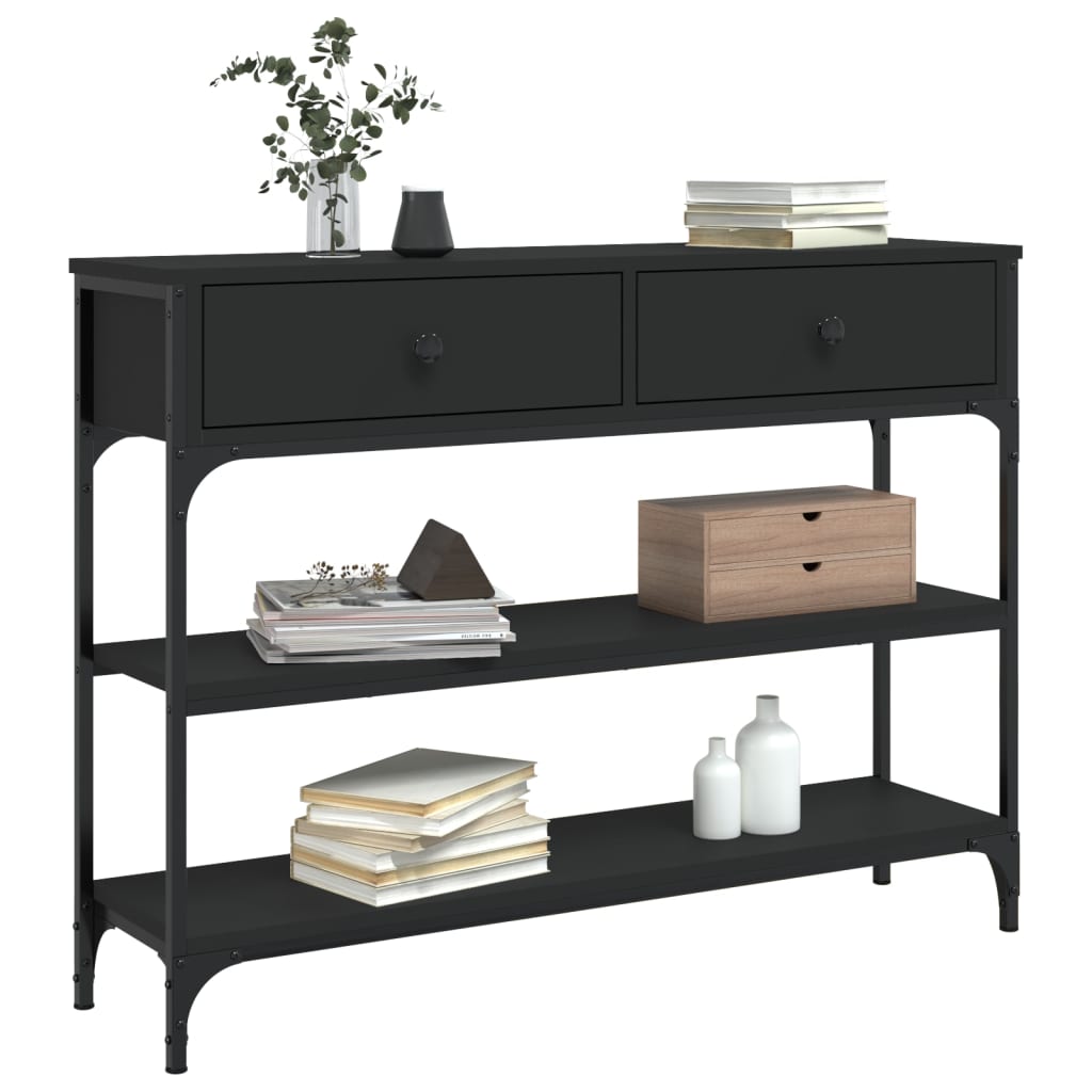 Mesa consola madera de ingeniería negra 100x25x75 cm - Imagen 3
