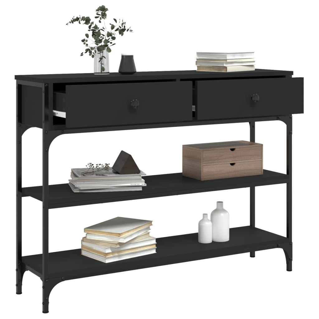 Mesa consola madera de ingeniería negra 100x25x75 cm - Imagen 4