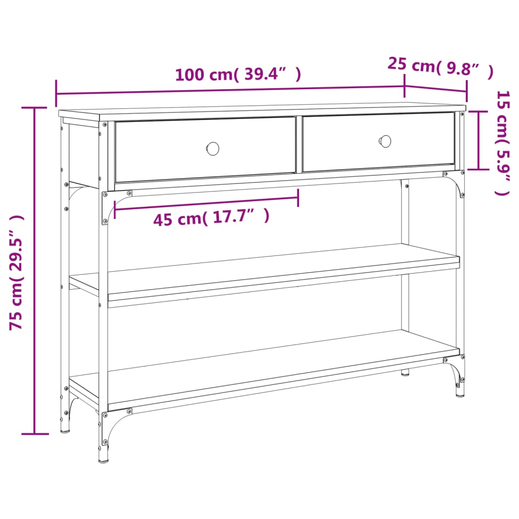 Mesa consola madera de ingeniería gris Sonoma 100x25x75 cm - Imagen 11