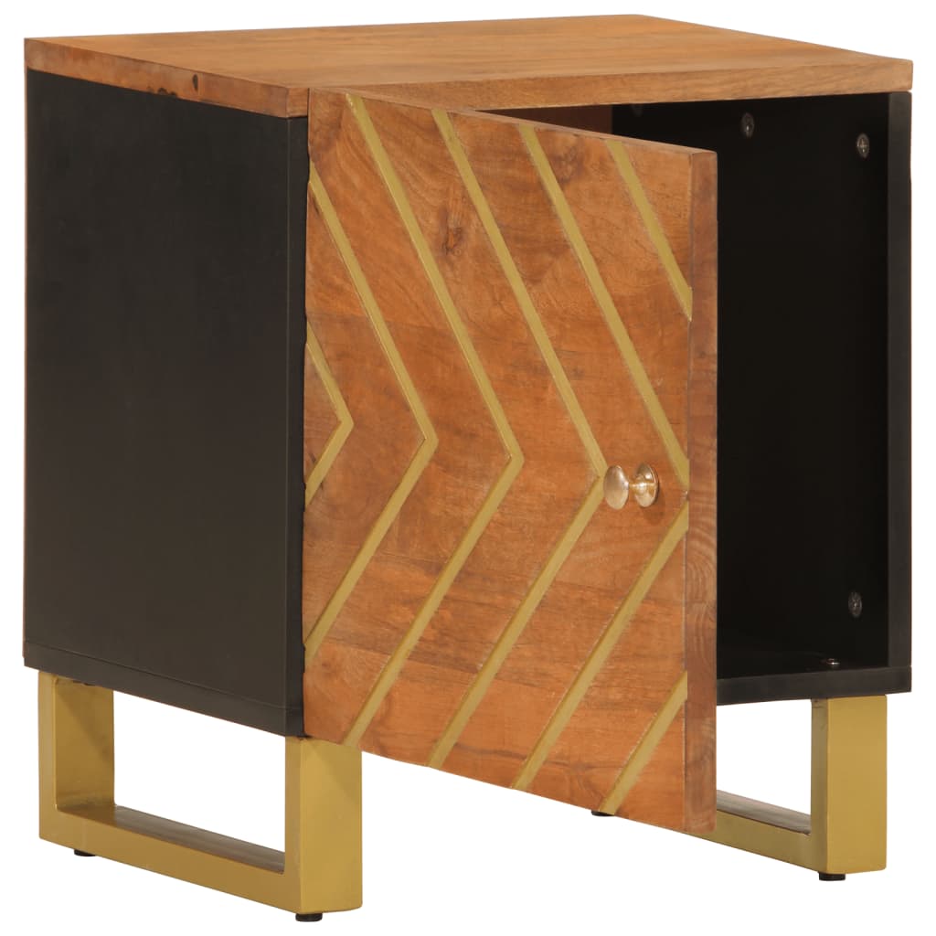 Mesita de noche de madera maciza de mango marrón y negro - Imagen 3
