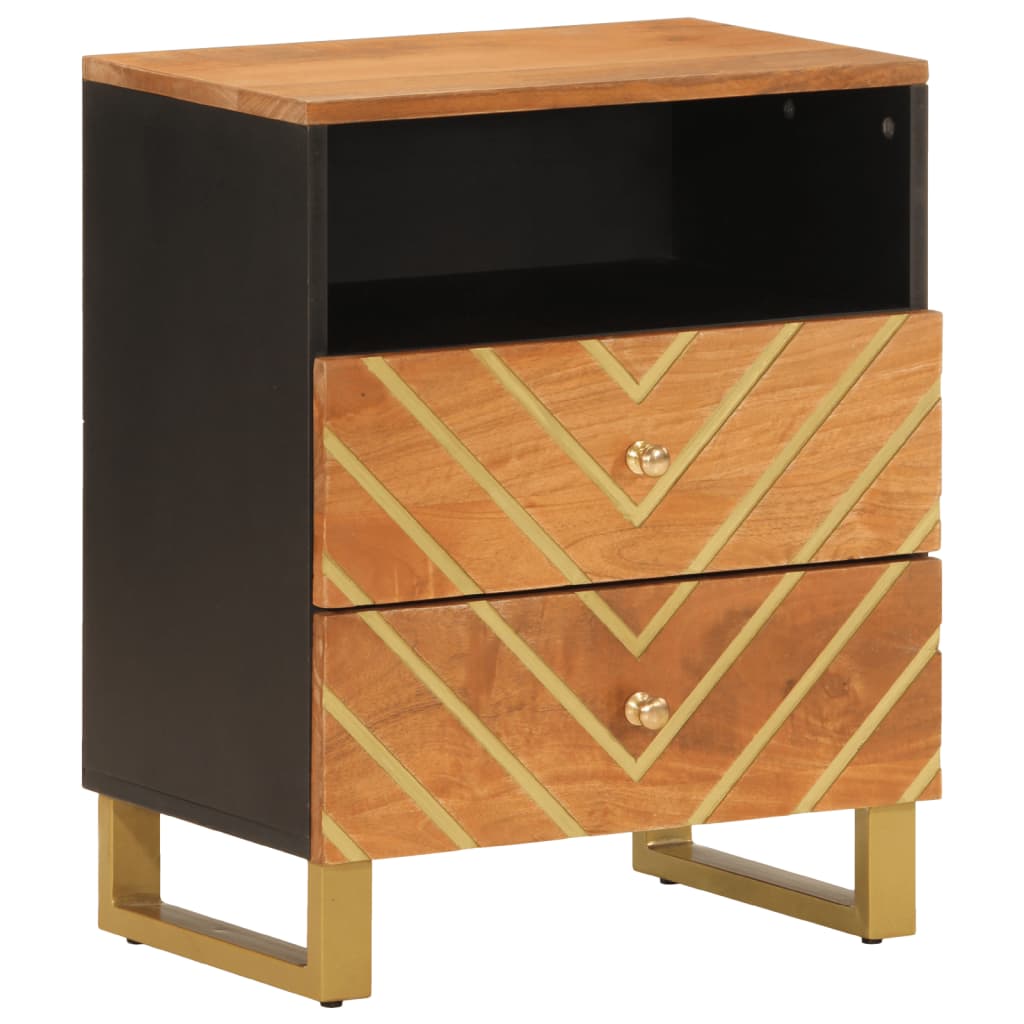 Mesita de noche madera maciza mango marrón y negro 50x33x60 c - Imagen 2