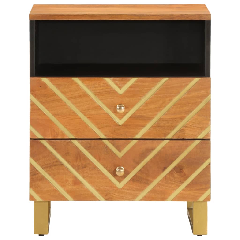 Mesita de noche madera maciza mango marrón y negro 50x33x60 c - Imagen 4