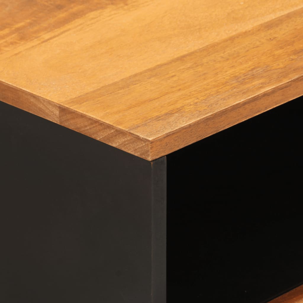 Mesita de noche madera maciza mango marrón y negro 50x33x60 c - Imagen 8
