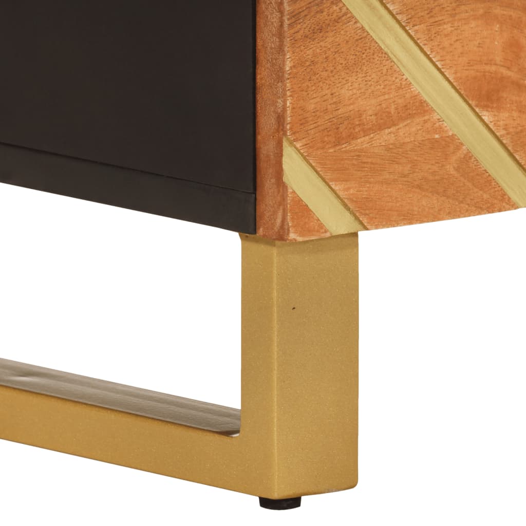 Mesita de noche madera maciza mango marrón y negro 50x33x60 c - Imagen 9
