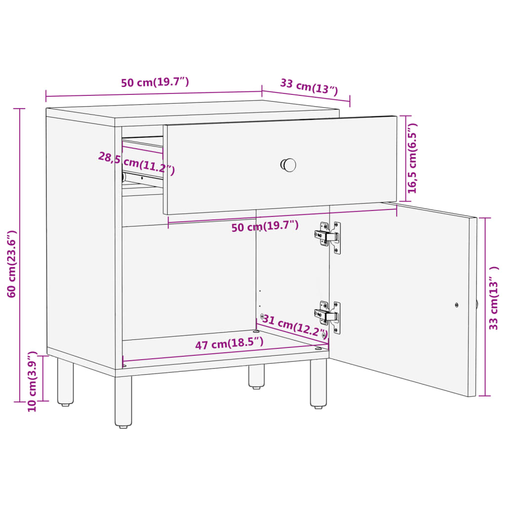 Mesita de noche madera maciza de mango 50x33x60 cm - Imagen 12