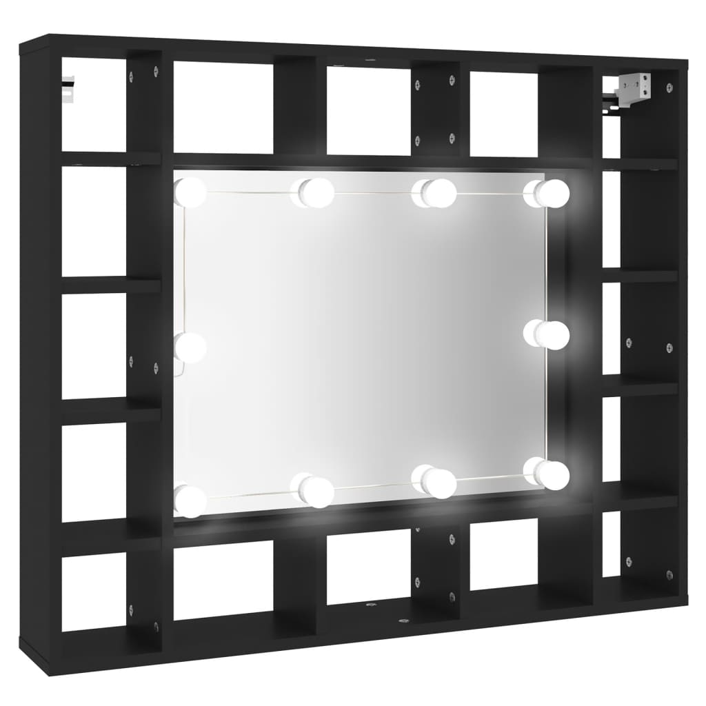 Mueble con espejo y luces LED negro 91x15x76,5 cm - Imagen 2