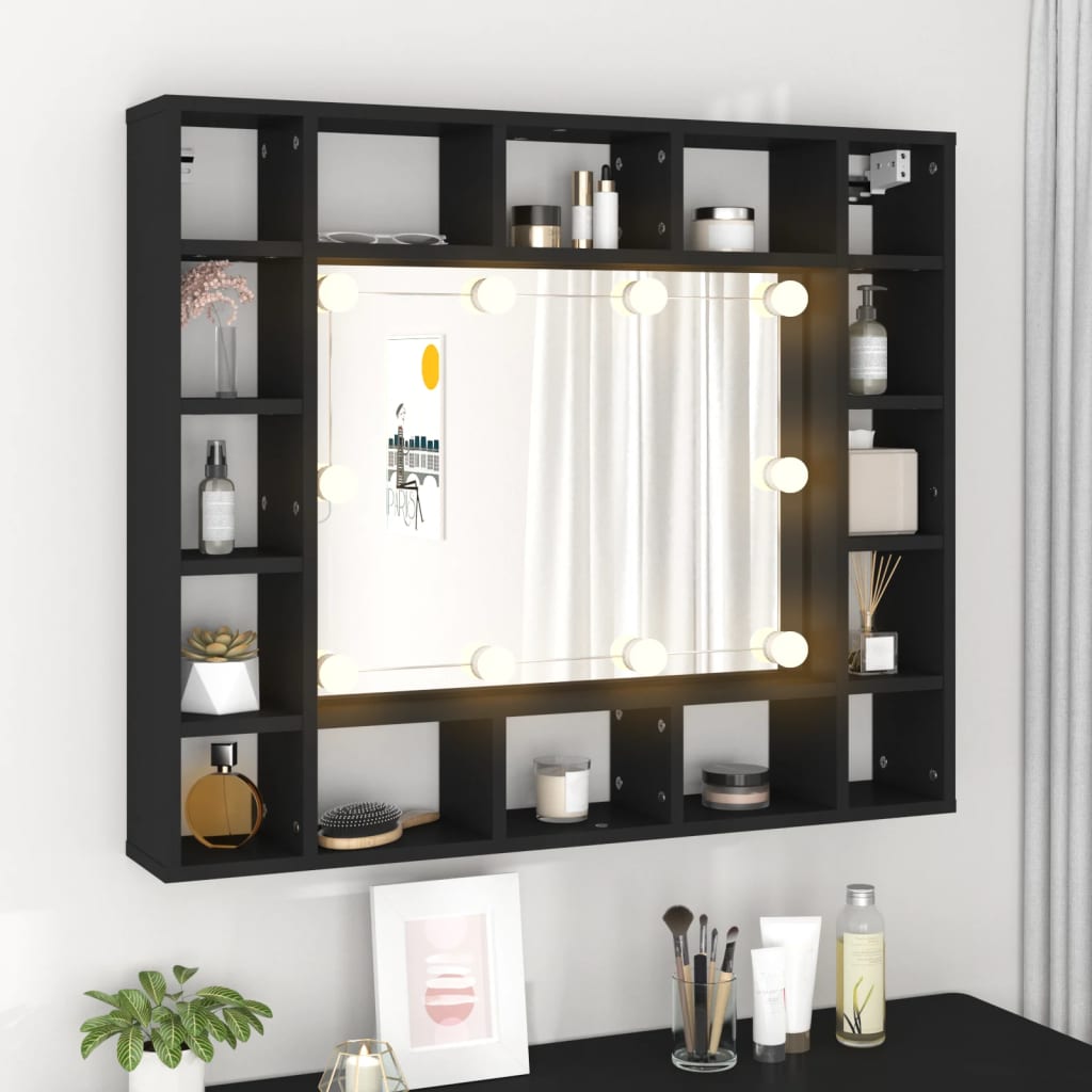 Mueble con espejo y luces LED negro 91x15x76,5 cm - Imagen 3