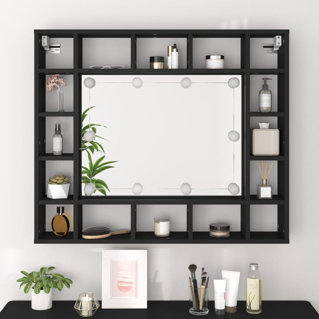 Mueble con espejo y luces LED negro 91x15x76,5 cm - Imagen 4