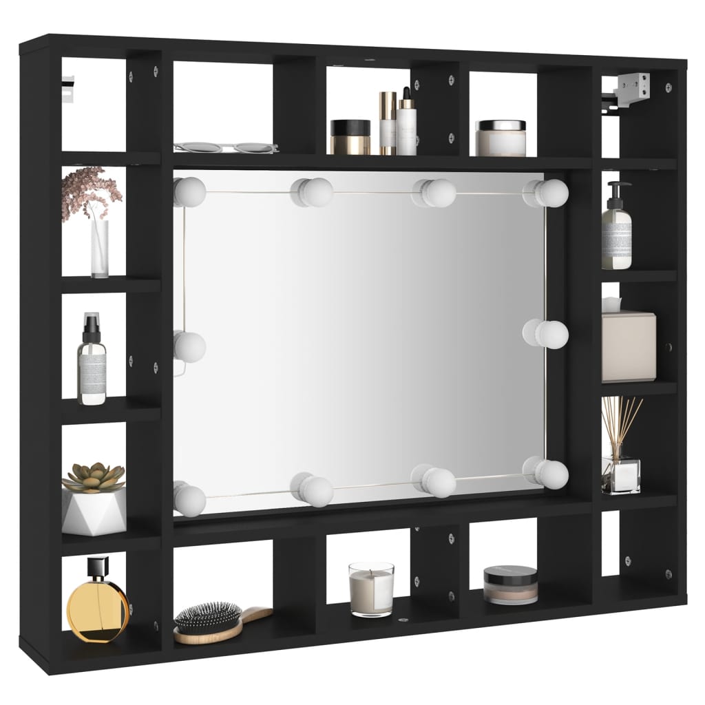 Mueble con espejo y luces LED negro 91x15x76,5 cm - Imagen 5