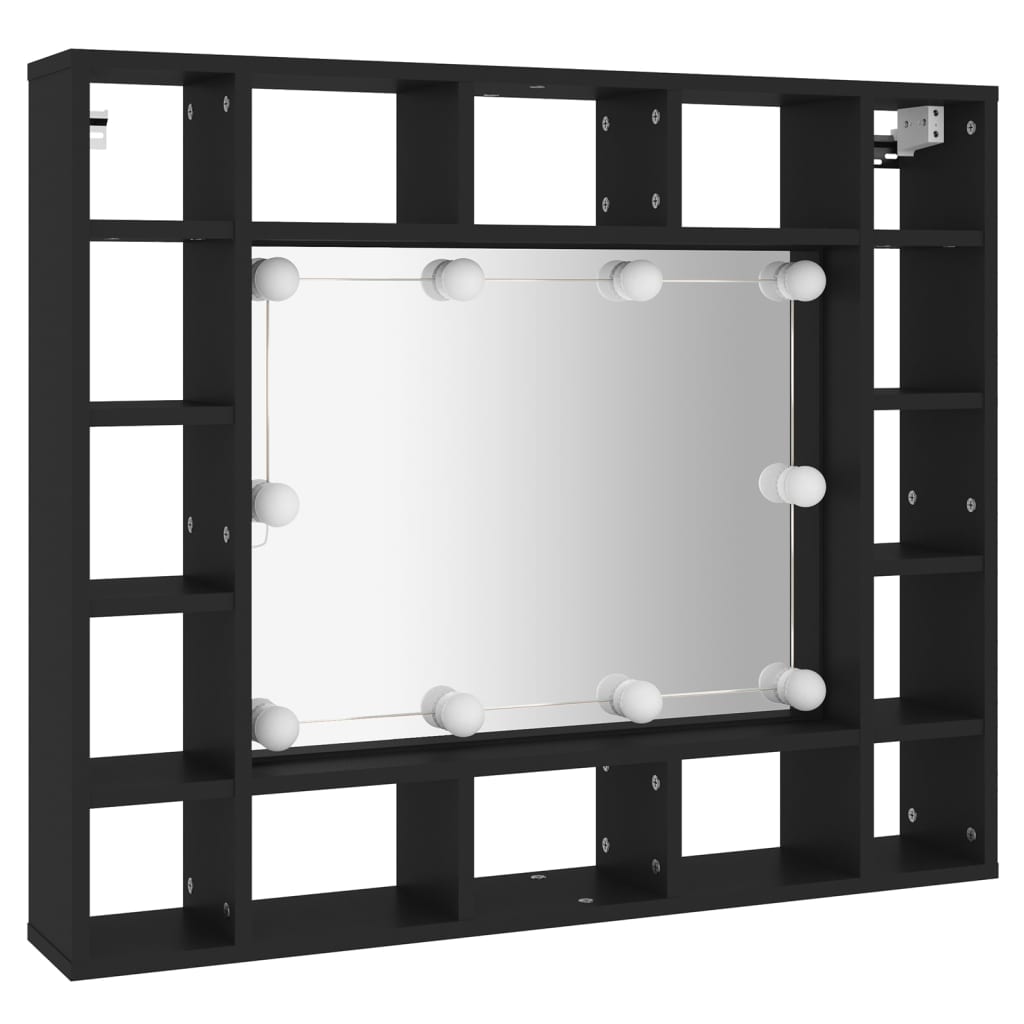 Mueble con espejo y luces LED negro 91x15x76,5 cm - Imagen 6