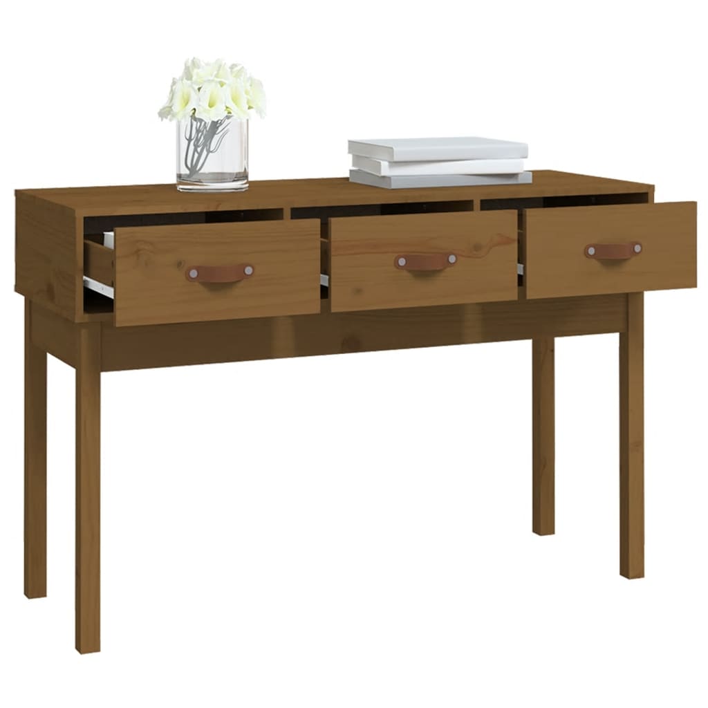 Mesa consola de madera maciza de pino marrón miel 114x40x75 cm - Imagen 7