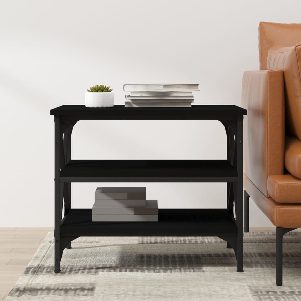 Mesa auxiliar de madera contrachapada negro 55x38x45 cm - Imagen 3