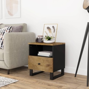 Mesita de noche madera maciza mango y madera contrachapada