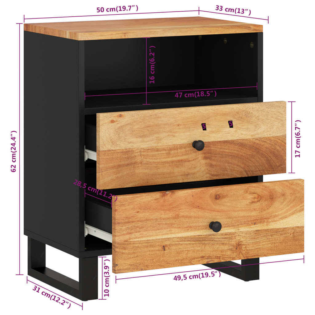 Mesita de noche madera acacia madera contrachapada 50x33x62 cm - Imagen 8