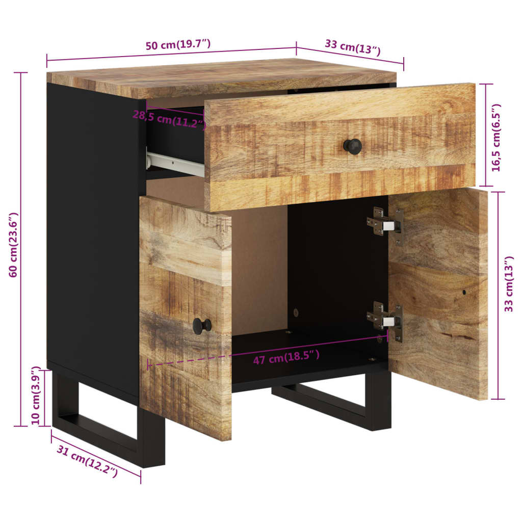Mesita de noche madera mango madera contrachapada 50x33x60 cm - Imagen 8