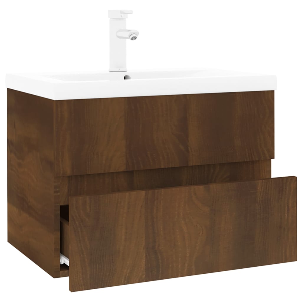 Mueble de baño con lavabo madera contrachapada marrón roble - Imagen 3