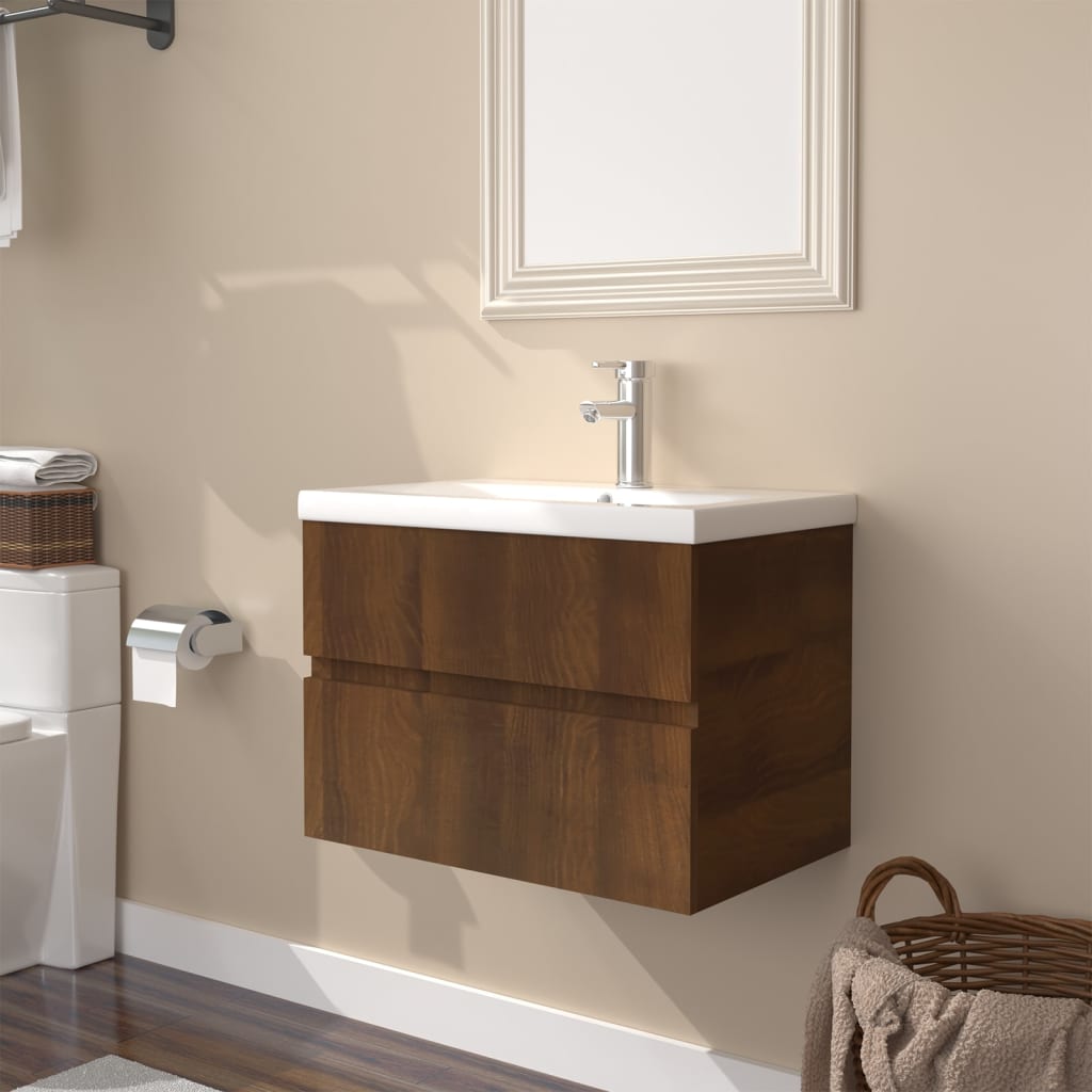 Mueble de baño con lavabo madera contrachapada marrón roble