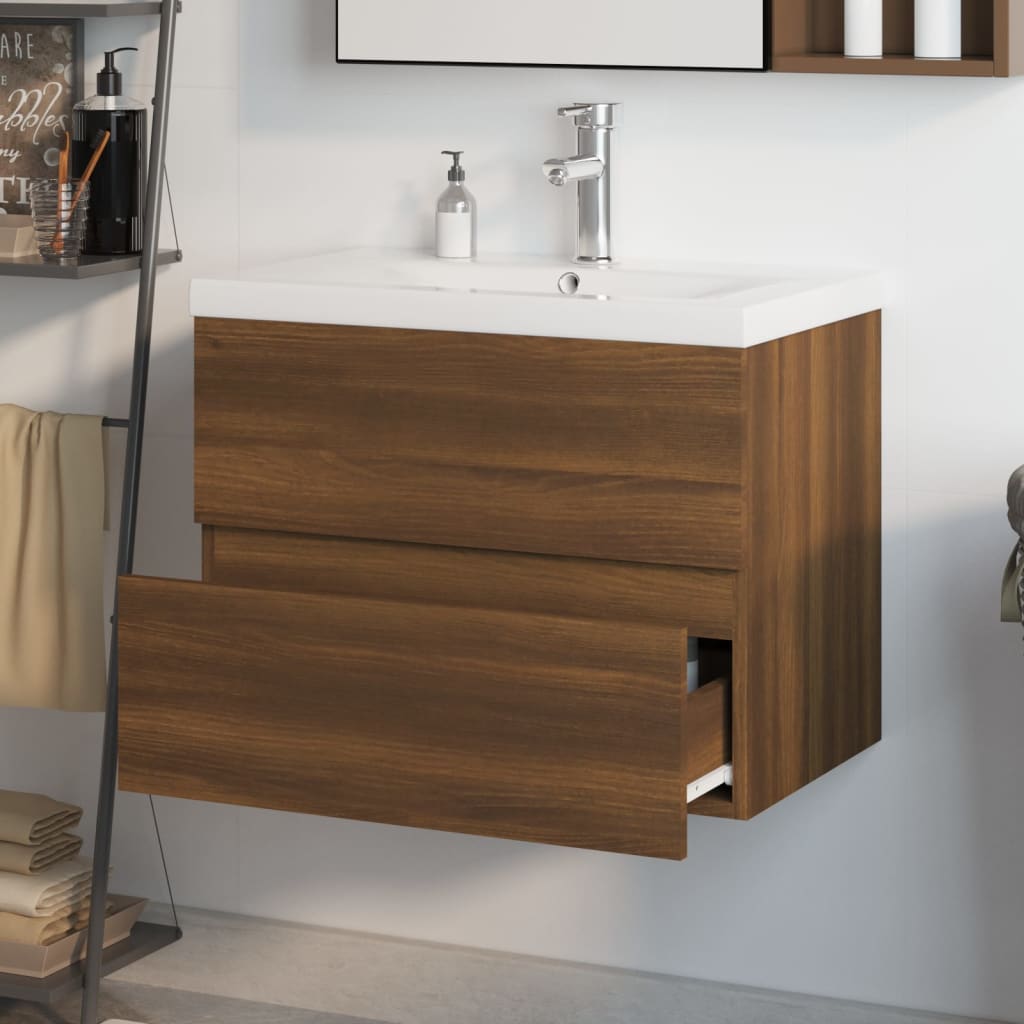 Mueble de baño con lavabo madera contrachapada marrón roble - Imagen 4