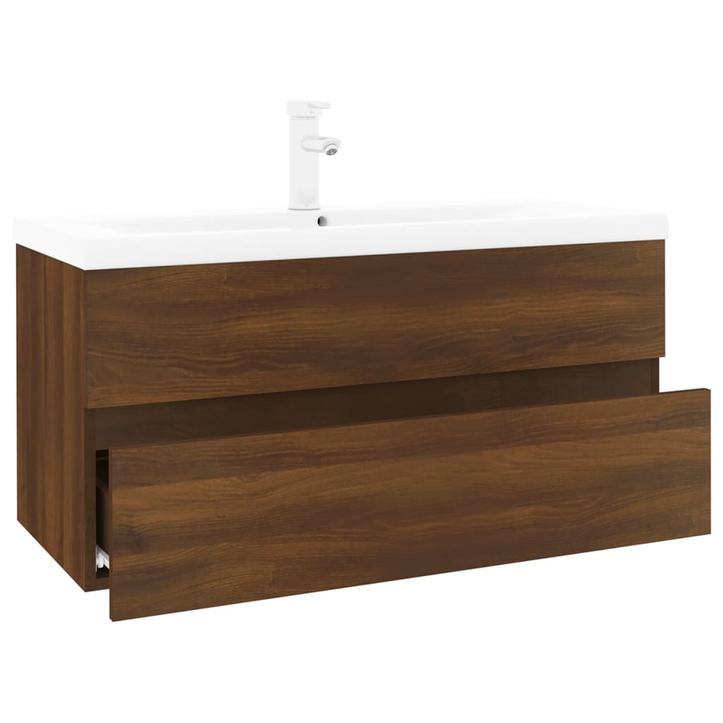 Mueble de baño con lavabo madera contrachapada marrón roble - Imagen 2