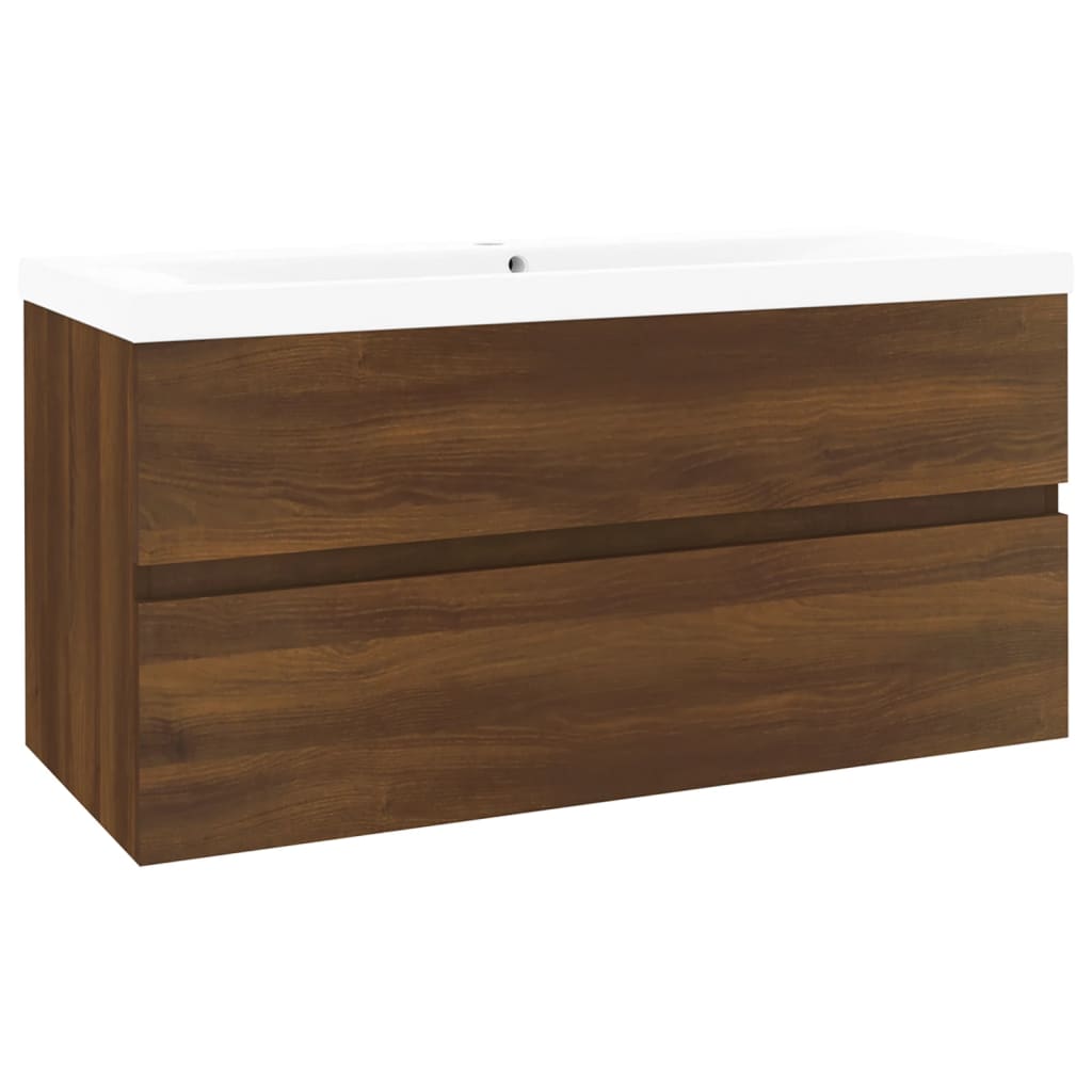 Mueble de baño con lavabo madera contrachapada marrón roble - Imagen 4