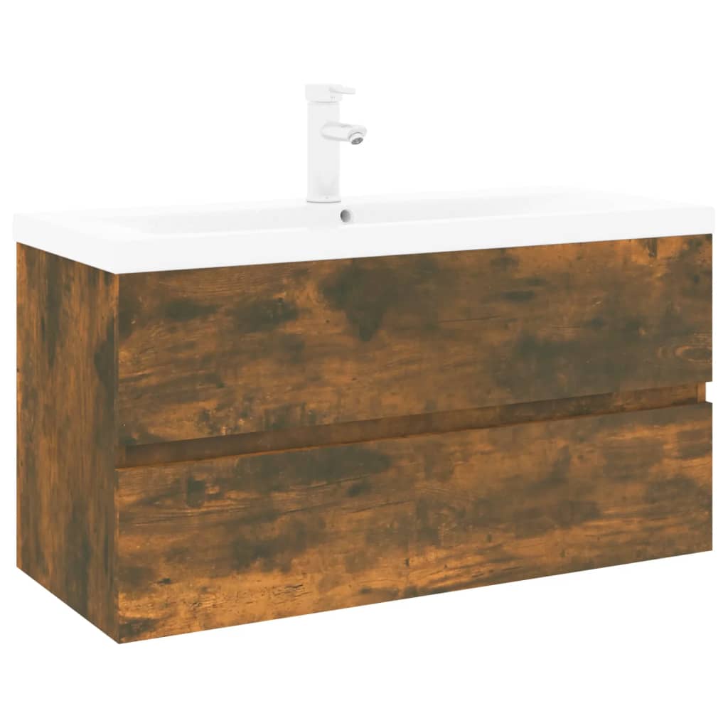 Mueble de baño con lavabo madera contrachapada roble ahumado - Imagen 2