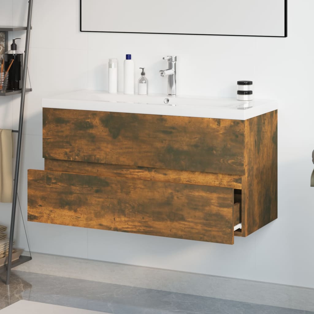 Mueble de baño con lavabo madera contrachapada roble ahumado - Imagen 4