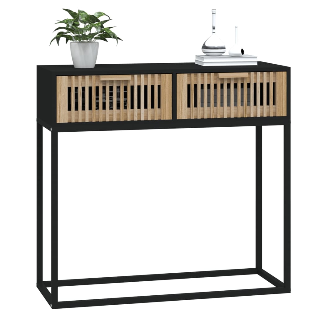 Mesa consola hierro y madera contrachapada negro 80x30x75 cm - Imagen 3