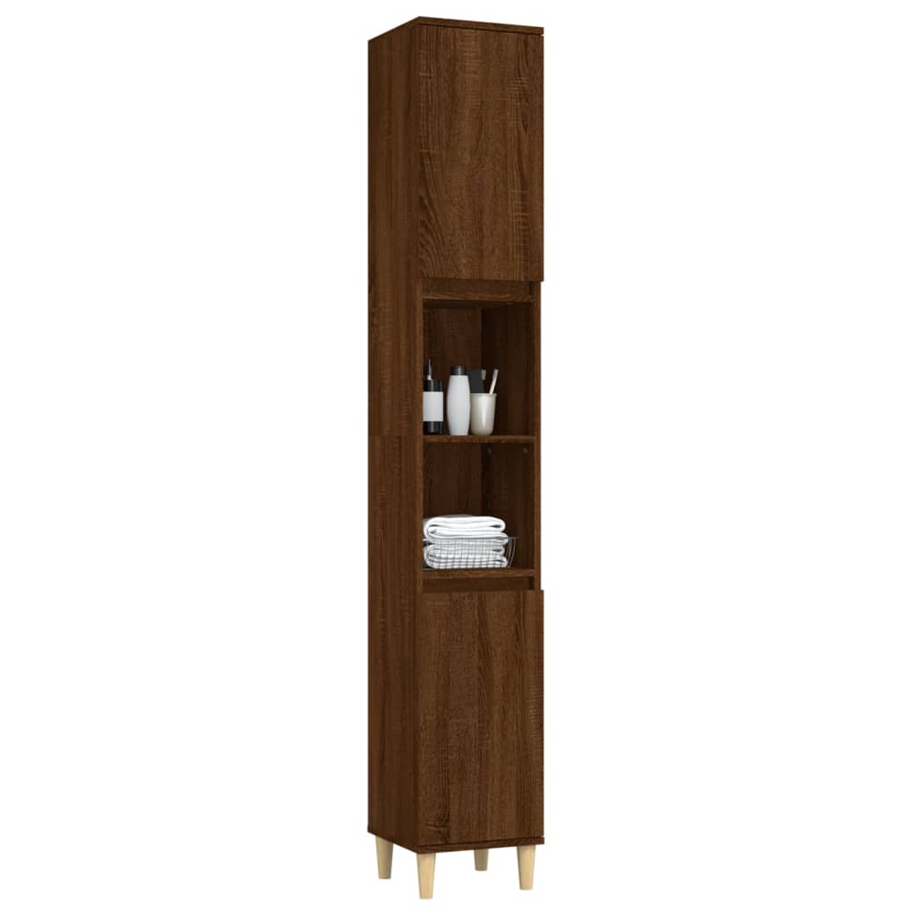 Armario de baño madera contrachapada roble marrón 30x30x190 cm - Imagen 4