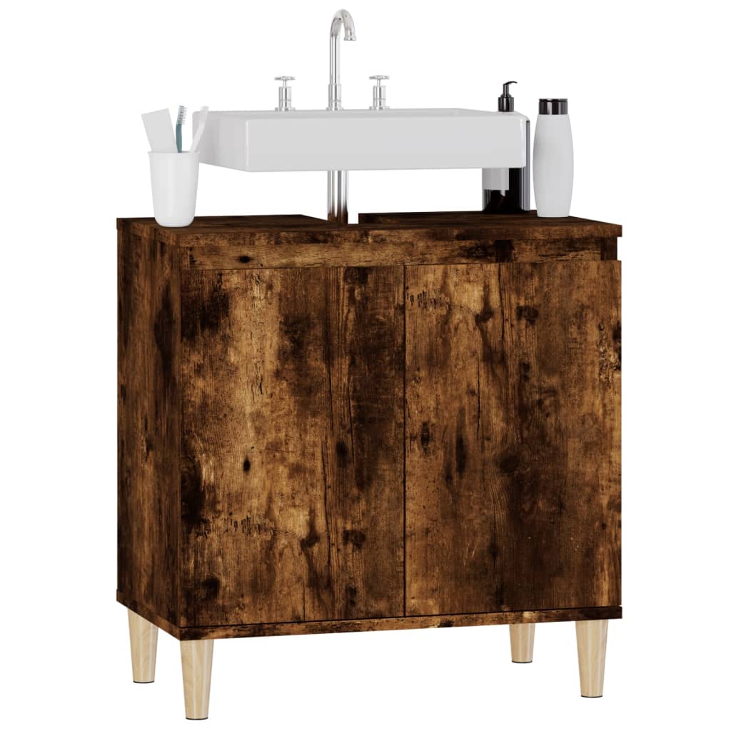 Armario de lavabo madera contrachapada roble ahumado 58x33x60cm - Imagen 4