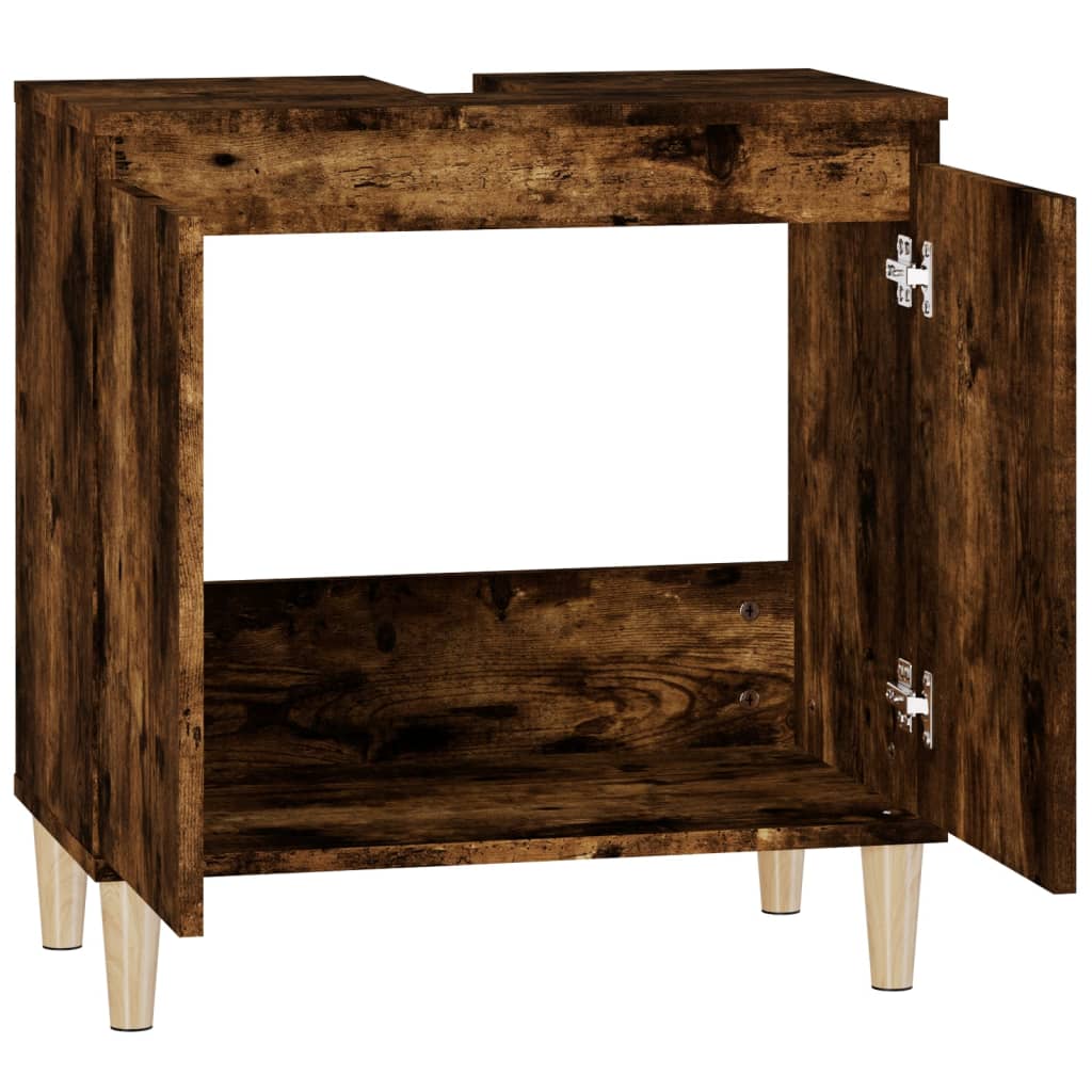 Armario de lavabo madera contrachapada roble ahumado 58x33x60cm - Imagen 7