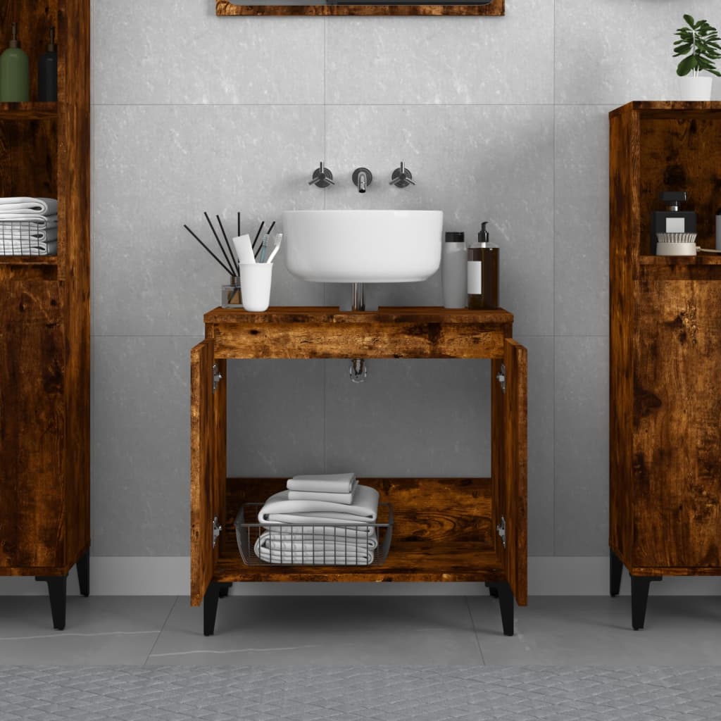 Armario de lavabo madera contrachapada roble ahumado 58x33x60cm - Imagen 3