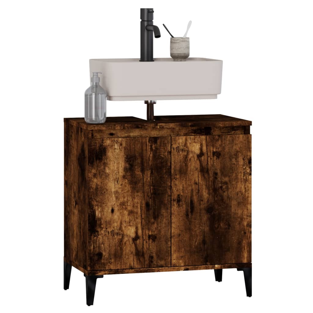 Armario de lavabo madera contrachapada roble ahumado 58x33x60cm - Imagen 4